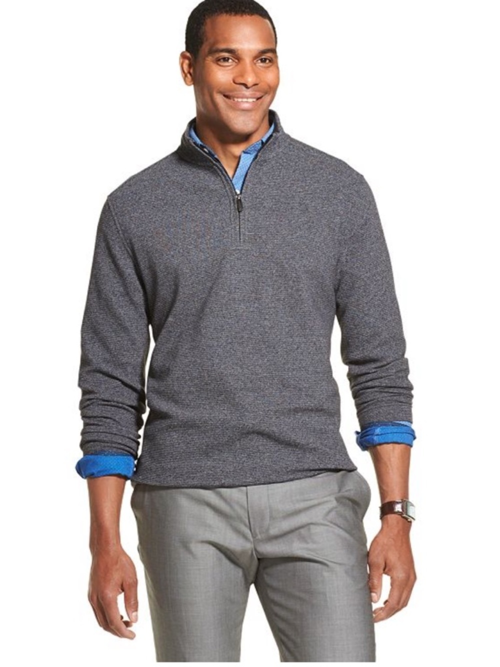 Van Heusen Never Tuck Classic Fit 1/4 Zip Pullover Sweatshirt, Charcoal, Medium